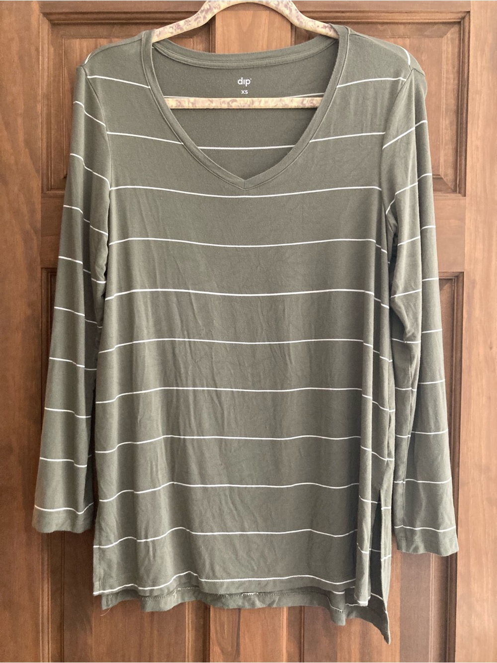Dip Sage Green & White Striped LS V-neck XS